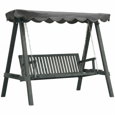Outsunny 3 Seater Garden Swing Seat with Canopy, Wooden Swing Chair, Outdoor Hammock Bench for Balcony Patio Porch, Grey 