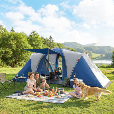 Outsunny Family Camping Tent 3000mm Waterproof Windproof Tunnel Tent 8-12 Person, Navy Blue & Light Grey 