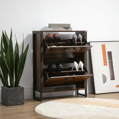 HOMCOM 12-Shoe, Two-Door Storage Cabinet - Wood-Effect 