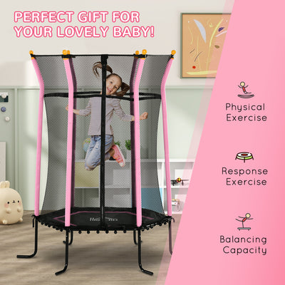 HOMCOM Kids Trampoline Mini Bouncer with Enclosure Safety Net For Ages 3-10 Years - Pink 