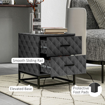 HOMCOM Bedside Tables Set of 2, Modern Bedside Table Nightstand with 2 Drawers, Bedside Cabinet Sofa Side Table with Storage, Steel Legs for Bedroom, Living Room, Grey 