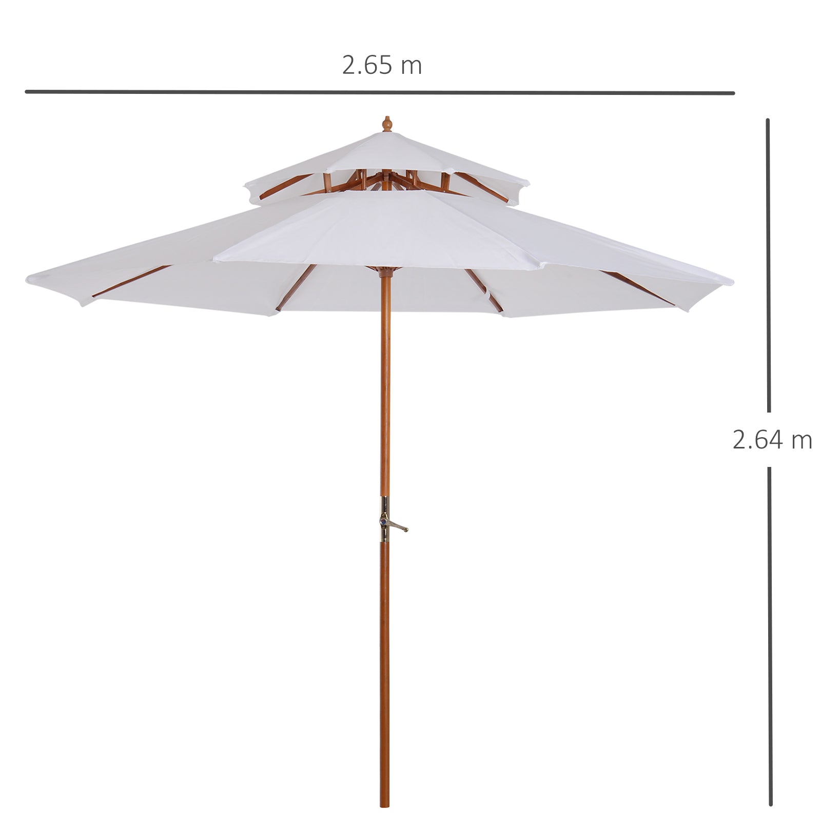 Outsunny 2.7m Elegant Wooden Frame Parasol Umbrella - Cream White 