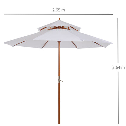 Outsunny 2.7m Elegant Wooden Frame Parasol Umbrella - Cream White 