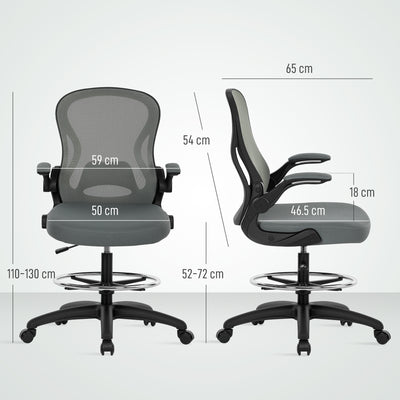 Vinsetto Drafting Chair, Ergonomic Tall Office Chair with Flip-up Armrests, Mesh Back, Lumbar Support, Adjustable Height and Foot Ring, Swivel Wheels, for Standing Desk, Charcoal Grey 