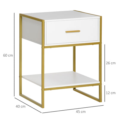 HOMCOM Bedside Table Set of 2, Modern Side Tables with Drawer and Shelf, Nightstands for Bedroom, White 