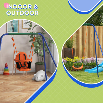 Outsunny Two-In-One Toddler Garden Swing, with Comfortable Seat, Safety Belt - Orange and Blue 