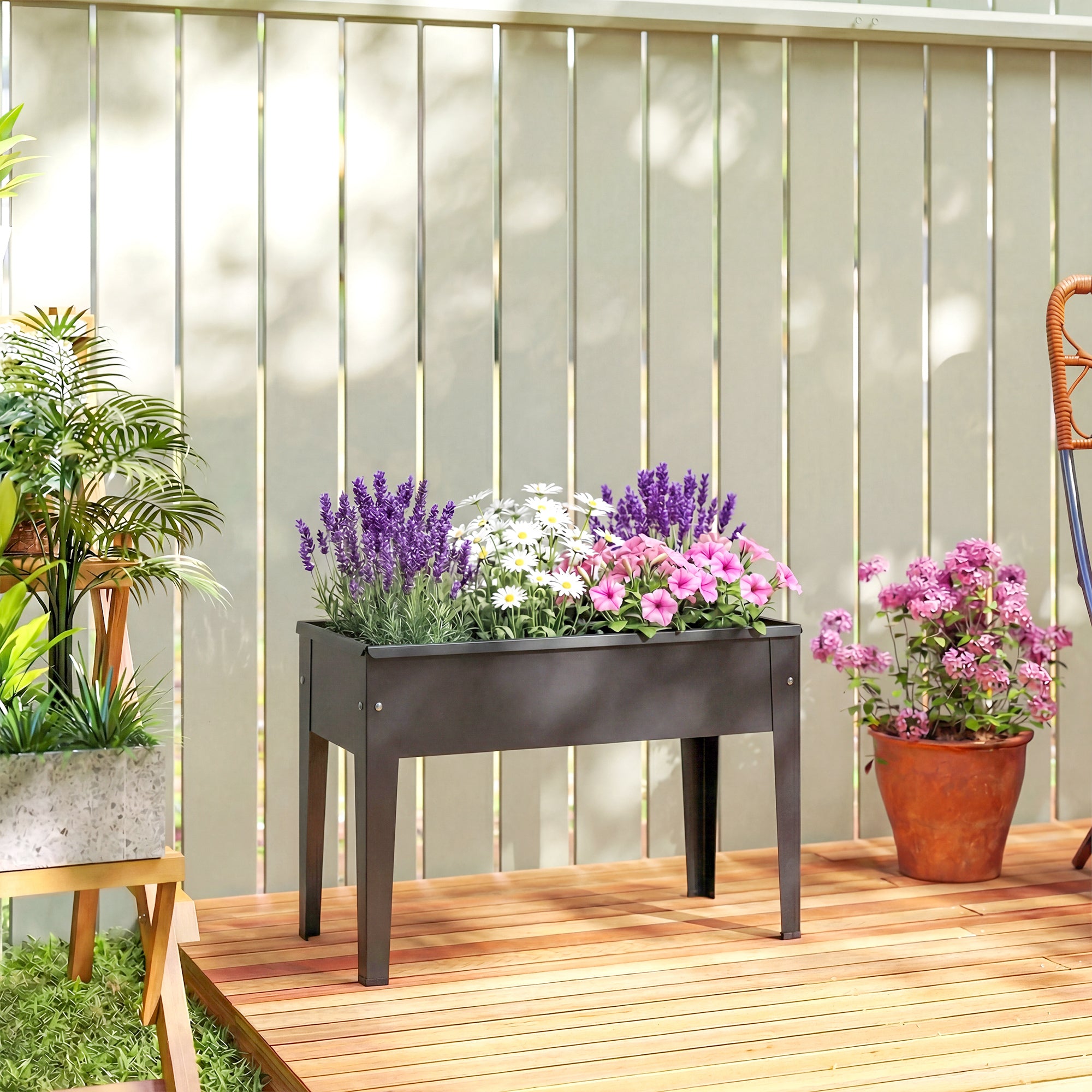 Outsunny Raised Planter, Metal Raised Garden Bed on Legs with Drainage Hole and Foot Covers, Black 