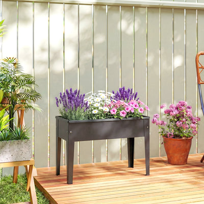 Outsunny Raised Planter, Metal Raised Garden Bed on Legs with Drainage Hole and Foot Covers, Black 