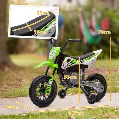 AIYAPLAY 12V Kids Electric Motorbike, Kids Electric Ride on motorcycle w/ Twist Grip Throttle, Training Wheels, Green 