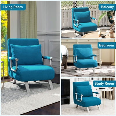 HOMCOM 4-in-1 Faux Suede Chair Bed - Blue 