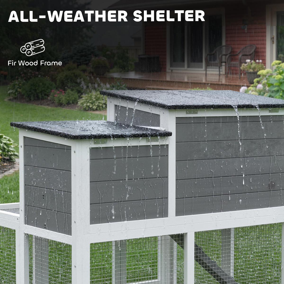 PawHut Wooden Rabbit Hutch, Indoor Outdoor Bunny Cage with Waterproof & Openable Roof, Pull Out Tray and Ramp, Guinea Pig Hutch 