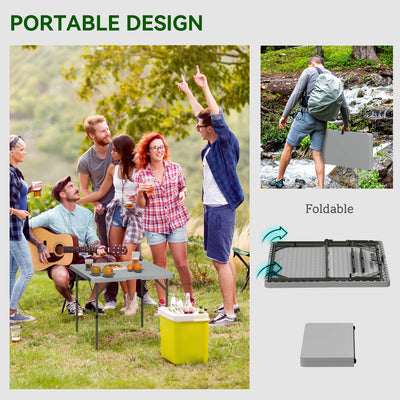 Outsunny 3ft Folding Camping Table, Heavy Duty Picnic Table with 2 Adjustable Height for Indoor Outdoor Garden, Party, BBQ, Dark Grey 