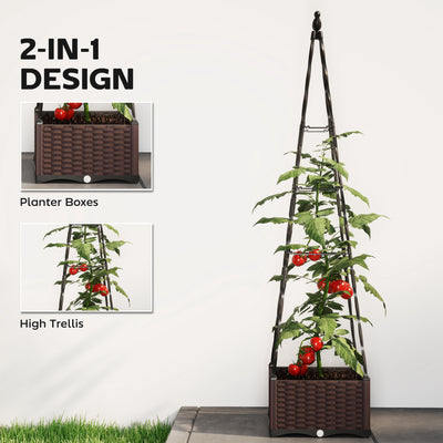 Outsunny Raised Bed for Garden, Raised Garden Bed Planter Box with Trellis, Self Watering, Drainage Holes and Plugs 
