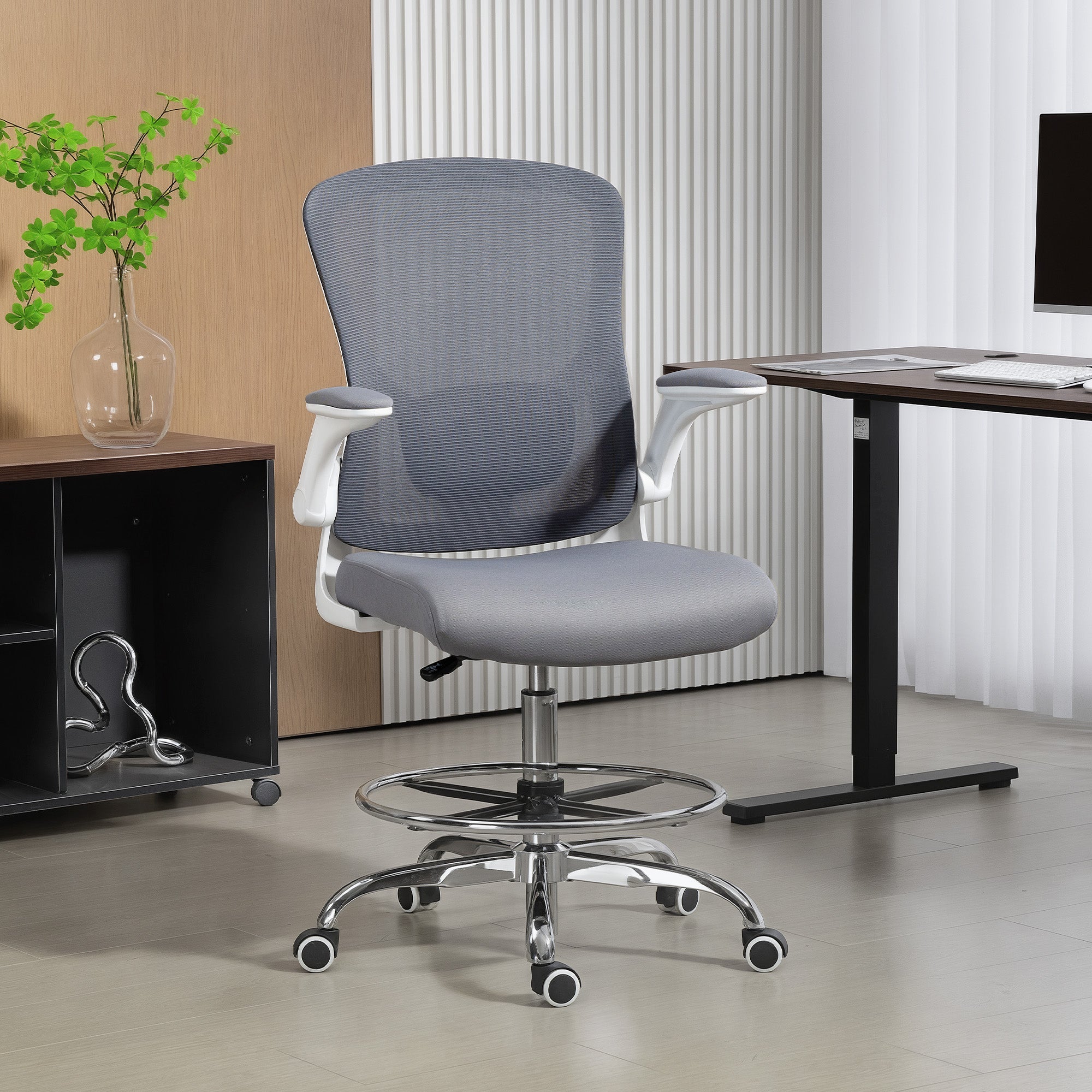 HOMCOM Draughtsman Chair, with Adjustable Lumbar - Charcoal Grey 