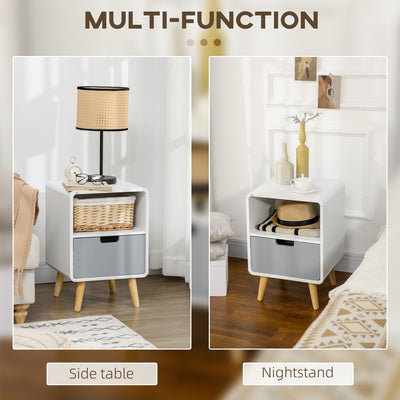 HOMCOM Wooden Bedside Table End Nightstand With Drawer Wood Lamp Desk Storage Unit Bedroom Scandinavian Nordic Style, Set of 2 