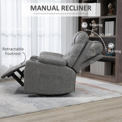 HOMCOM Thick Padded Faux Leather Recliner Armchair - Light Grey 