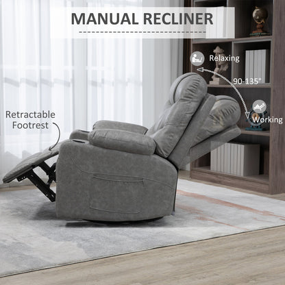 HOMCOM Thick Padded Faux Leather Recliner Armchair - Light Grey 