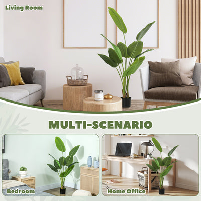HOMCOM 160cm Tall Artificial Bird of Paradise Plant, Faux Banana Leaf Tree with PEVA Leaves and Flocking, Decorative Palm Tree in Pot for Home Office Decor, Green 