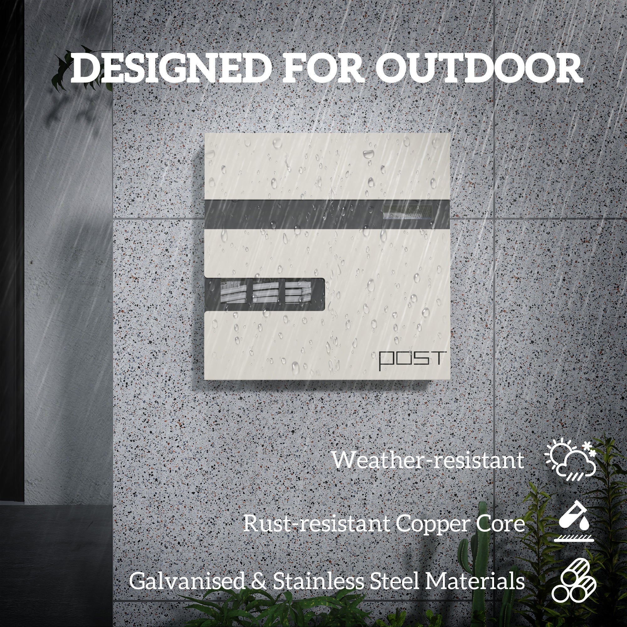 HOMCOM Locking Galvanised Steel Letterbox - White/Black 