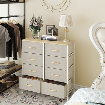 HOMCOM Fabric Chest of Drawers, Industrial Bedroom Dresser with 8 Fabric Drawers, Steel Frame and Wooden Top for Nursery, Living Room, Hallway, Maple Wood-effect 
