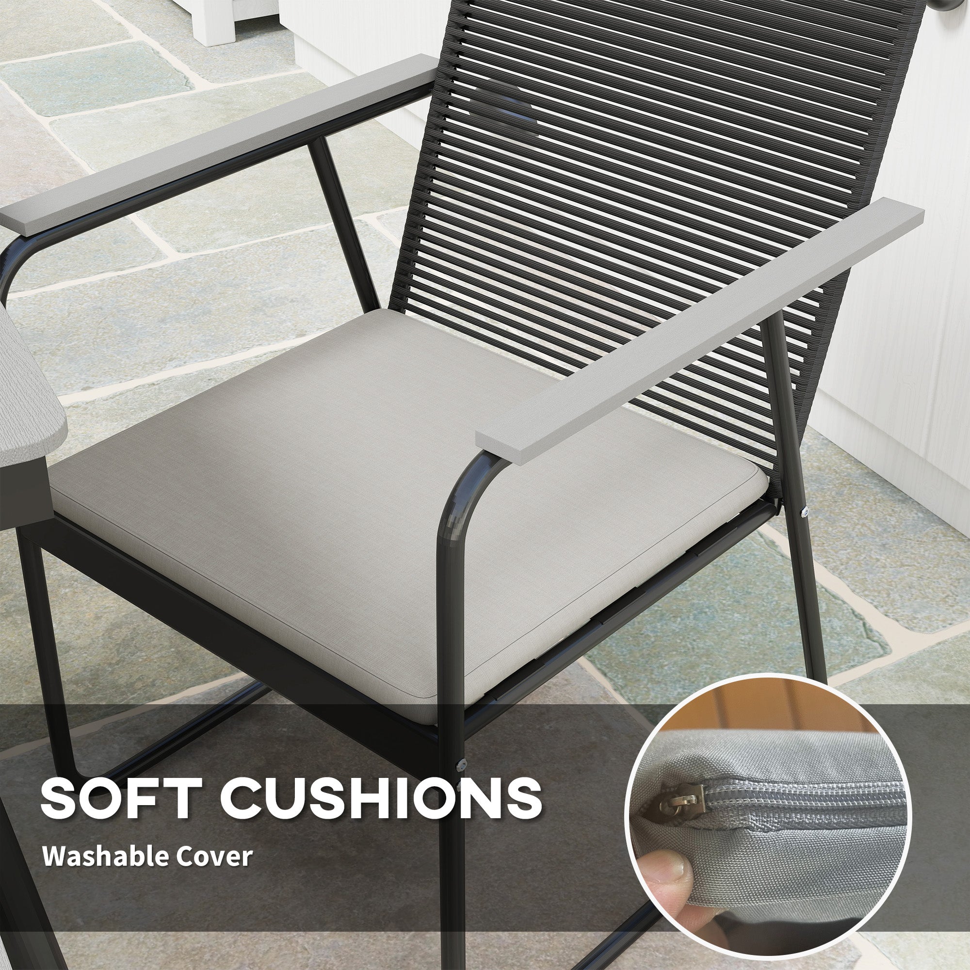 Outsunny 6 Seater Garden Dining Set with Soft Cushions, Rattan Backrest, Rectangular Plastic Top, Garden Furniture Set, Outdoor Dining Table and Chairs for Patio, Balcony, Poolside, Grey 
