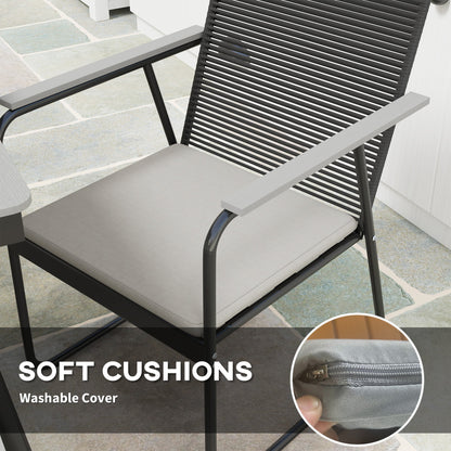 Outsunny 6 Seater Garden Dining Set with Soft Cushions, Rattan Backrest, Rectangular Plastic Top, Garden Furniture Set, Outdoor Dining Table and Chairs for Patio, Balcony, Poolside, Grey 