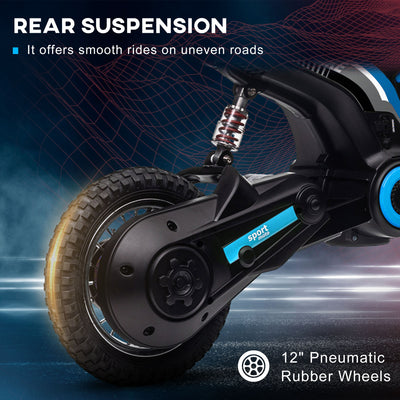 HOMCOM 24V Electric Motorbike with Twist Grip Throttle, Music, Horn, 12" Pneumatic Tyres, 16km/h Max Speed - Blue 