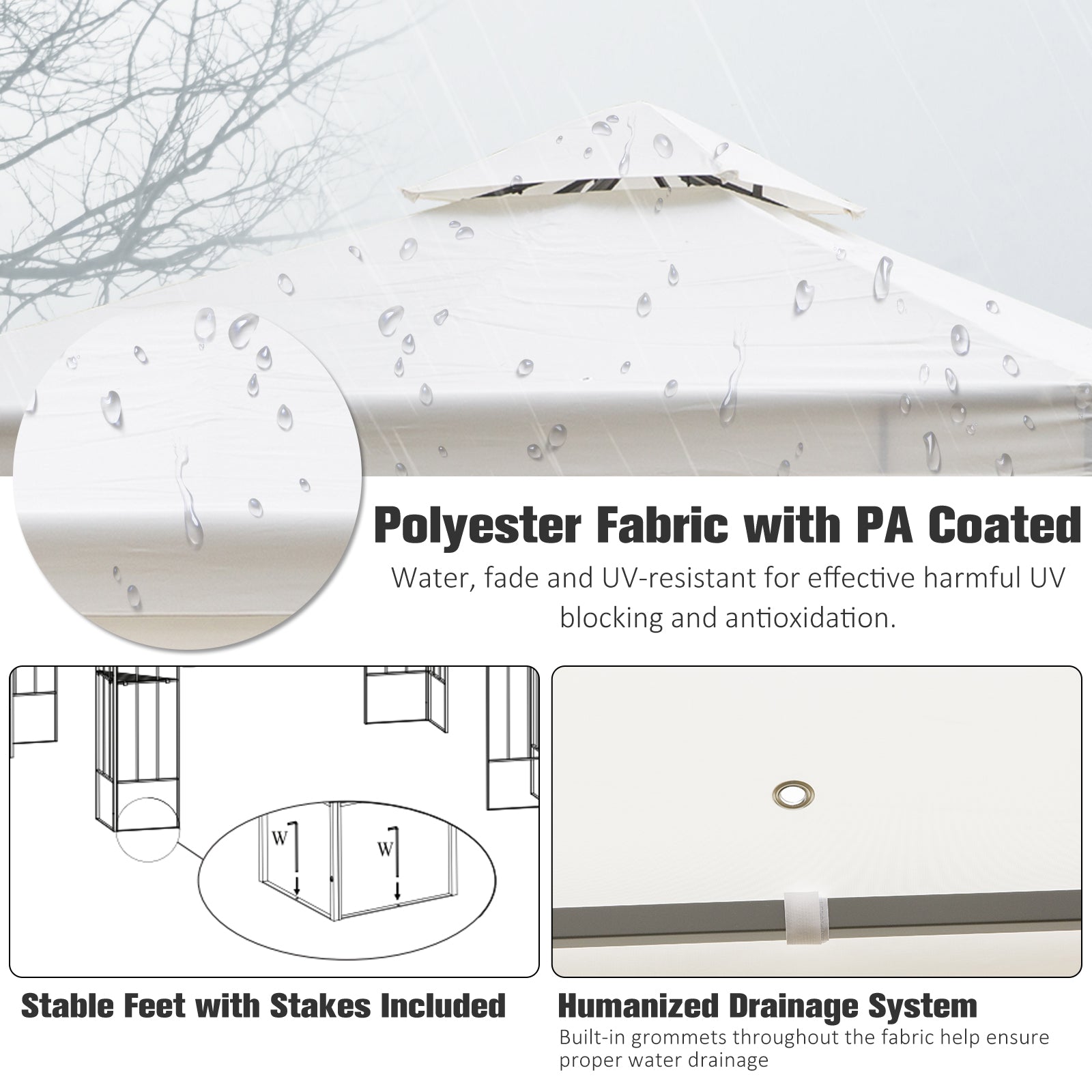 Outsunny 3 x 3m Outdoor Steel Gazebo with 2 Tier Roof, Garden Gazebo Patio Canopy Marquee Shelter with Decorative Steel Frame - Cream 