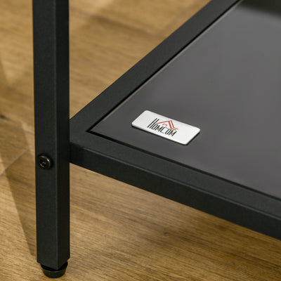 HOMCOM Side Table with Tempered Glass Top, End Table with 2-Tier Storage, Classic Accent Table with Steel Frame, Black 
