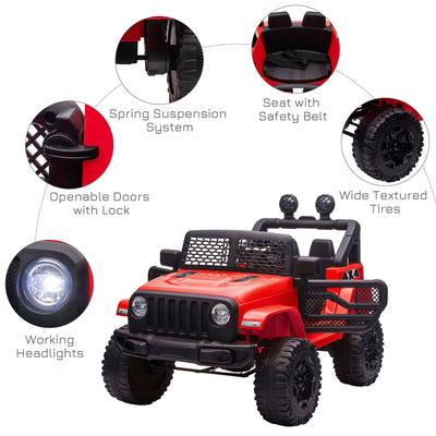 HOMCOM Kids Electric Ride On Car 12V Off Road Toy with Parental Remote Control 2 Motors Horn Lights Suspension Wheels for 3-6 Years Old Red 