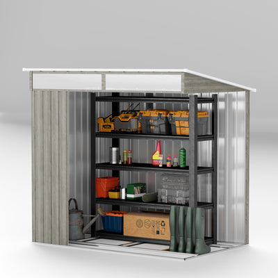 Outsunny 6.5 x 4FT Galvanised Metal Shed with Foundation Kit, Lockable Tool Garden Shed with Double Sliding Doors, Vents, Light Grey Wood Effect 