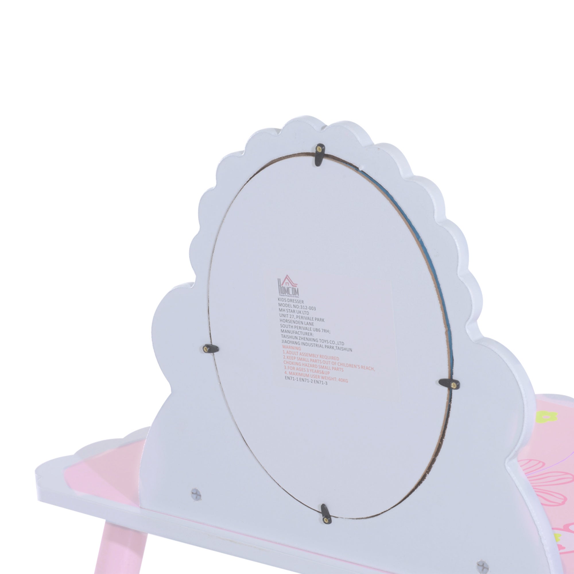 HOMCOM Kids Dressing Table Girls Pink Wooden Kids Dressing Table & Stool Make Up Desk Chair Toys Fairy Dresser Play Set w/Mirror 