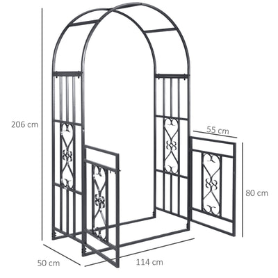 Outsunny Outdoor Garden Arch with Double Gates, Metal Garden Arbor for Climbing Plants, Roses, Vines, Wedding Arch for Outdoor, 114L x 50W x 206H cm, Dark Grey 