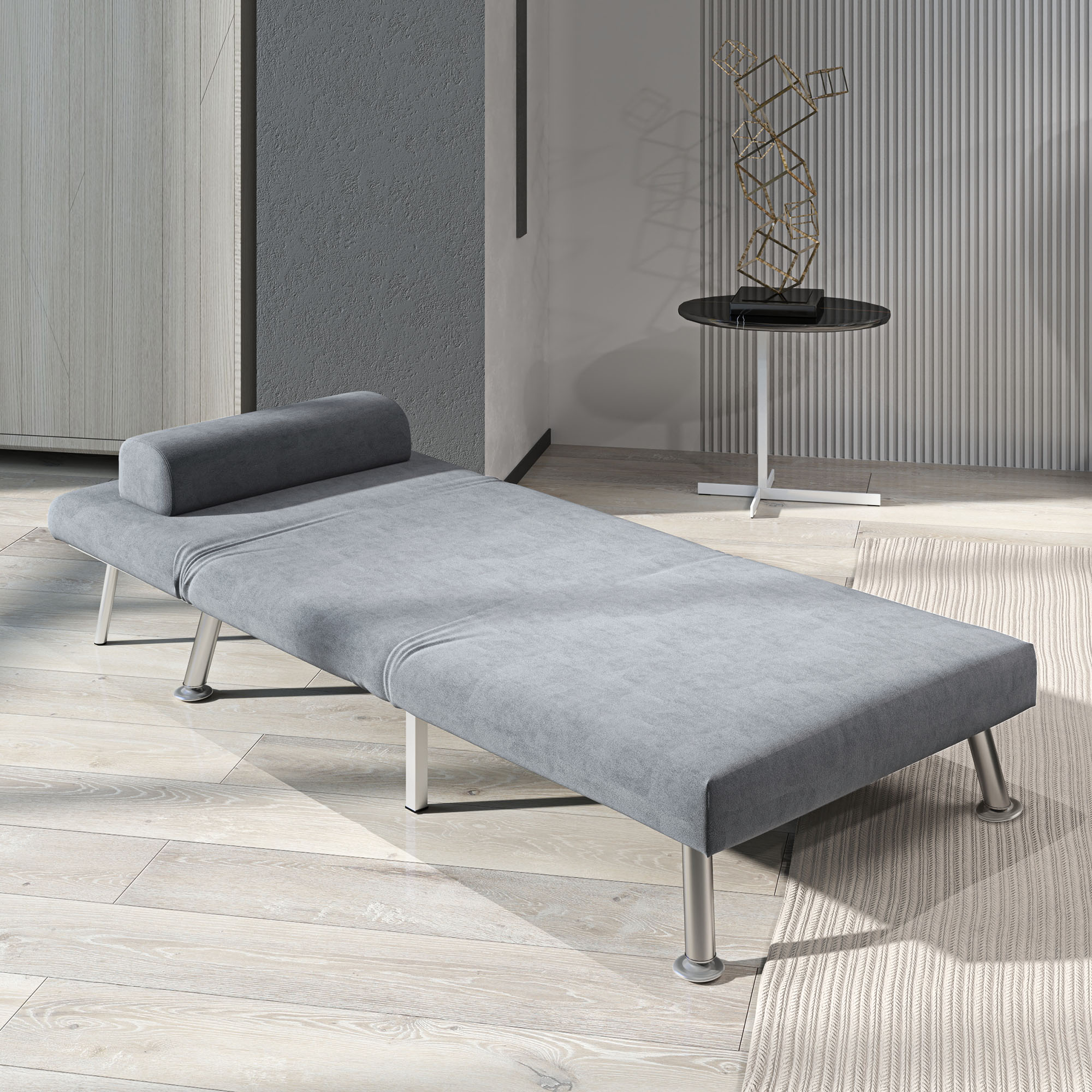 HOMCOM Single Velvet-Feel Sleeper Chair - Grey 