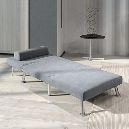 HOMCOM Single Velvet-Feel Sleeper Chair - Grey 