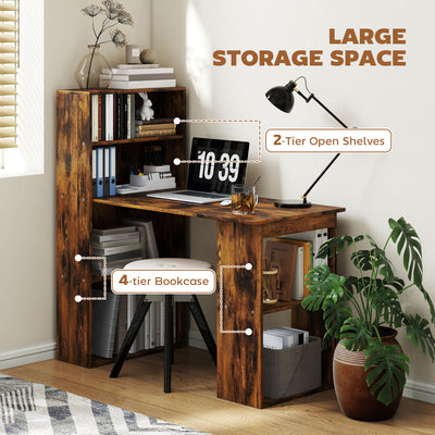 HOMCOM 120cm Computer Desk, Wooden PC Laptop Table with 6-Tier Storage Bookshelves, Home Office Working Study Desk, Writing Workstation, Rustic Brown Wood-Effect 