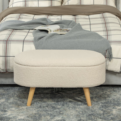 HOMCOM Teddy Fleece Storage Ottoman - Cream White 