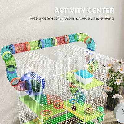 PawHut 5 Tier Hamster Cage Carrier Habitat with Exercise Wheels Tunnel Tube Water Bottle Dishes House Ladder for Dwarf Mice, Green 