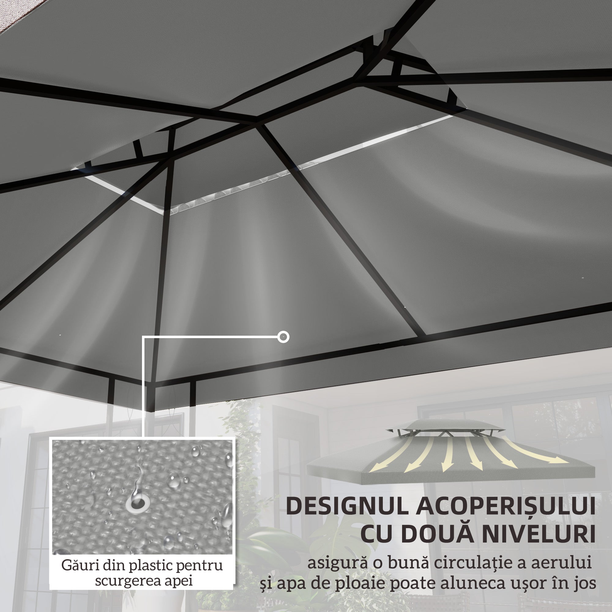Outsunny Gazebo Roof Replacement, for 3 x 4m Frames - Light Grey 