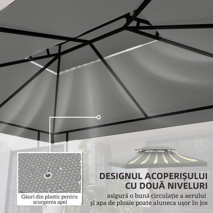 Outsunny Gazebo Roof Replacement, for 3 x 4m Frames - Light Grey 