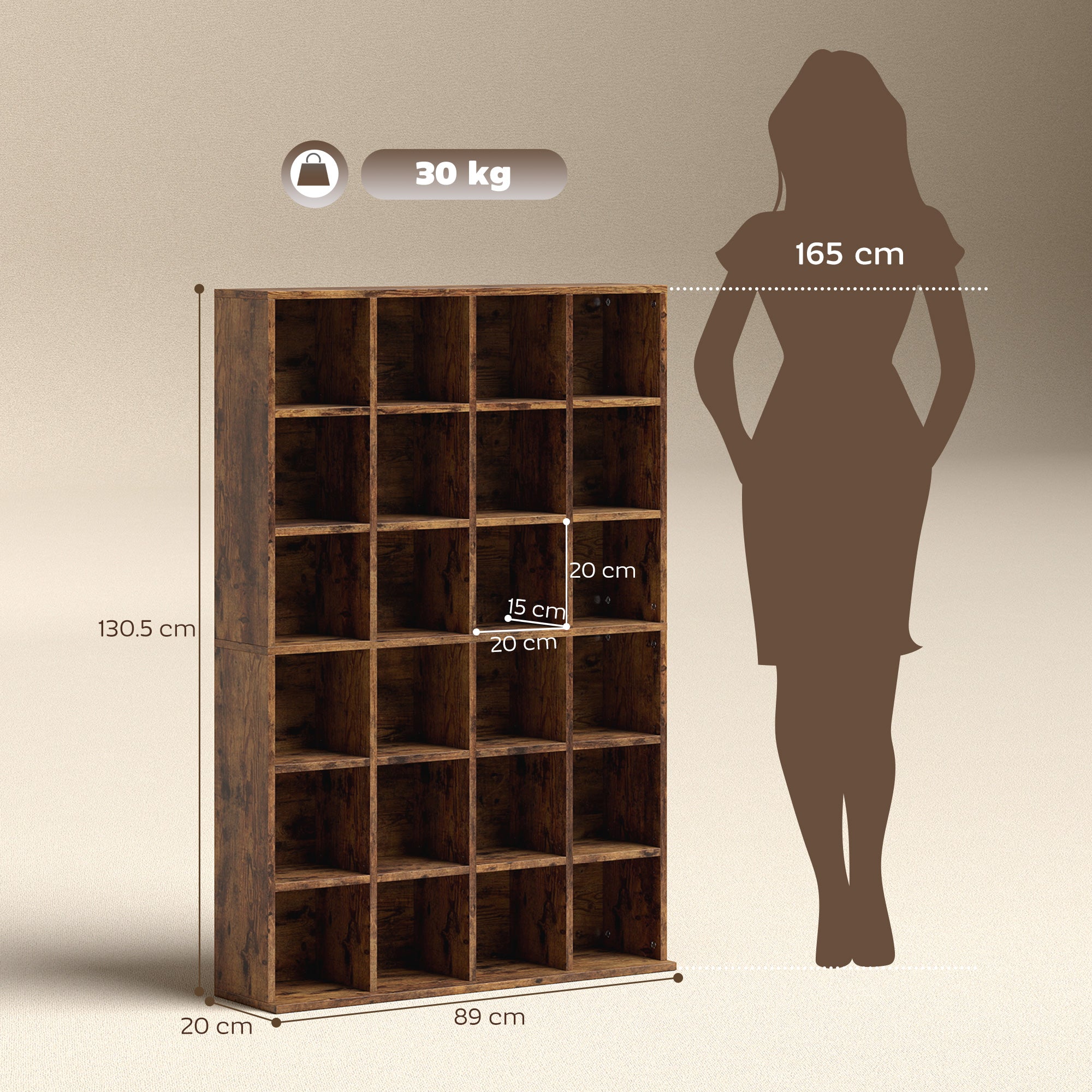 HOMCOM CD Storage Unit with Adjustable Shelves, 89 x 130.5 cm, Rustic Brown 