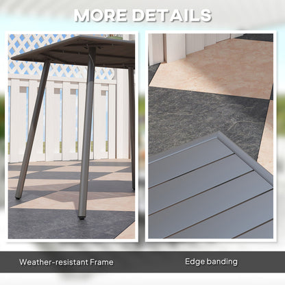 Outsunny Square Garden Table with Slat Top, Steel Frame, Outdoor Table for 4 Person, 80 x 80 x 74 cm, Grey 