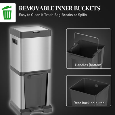HOMCOM 34L Double Compartment Kitchen Bin, with Soft-Close Lid 