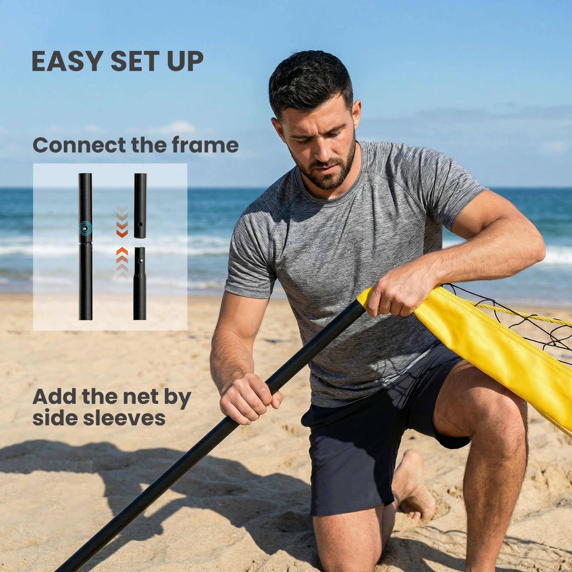 SPORTNOW Portable Volleyball Net Set with Adjustable Height Steel Poles, Volleyball, Boundary Line and Carrying Bag for Beach 