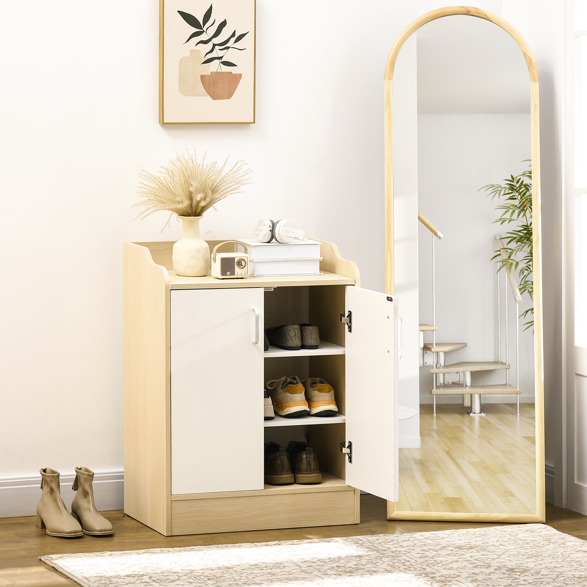 HOMCOM Shoe Storage Cabinet, 2 Door Shoe Cupboard with Adjustable 3 Shelves for 9 Pairs of Shoes for Hallways, Living Room 