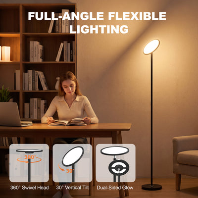 HOMCOM Uplighter Floor Lamp with Tuya App and Music Sync, Standing Lamp with Adjustable Head for Living Room Bedroom, Black 