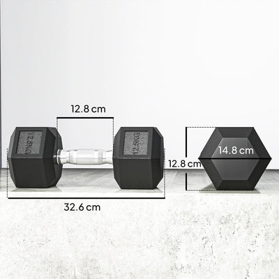 HOMCOM 2x12.5KG Rubber Hex Dumbbell Portable Hand Weights Dumbbell Home Gym 