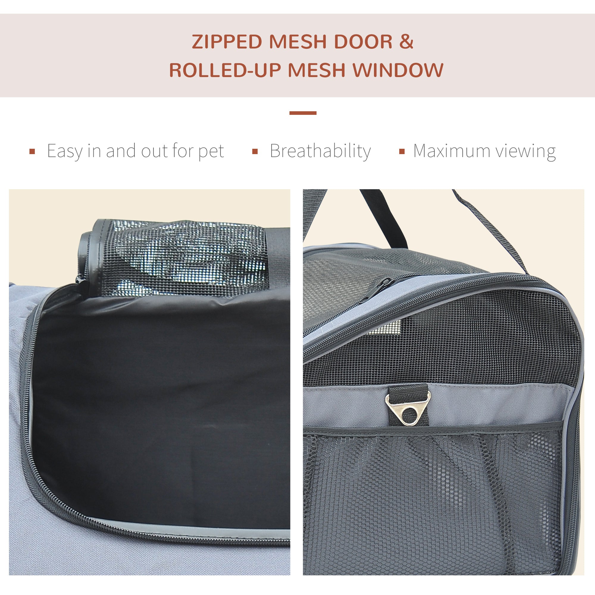 PawHut Pet Carrier Folding Bag Car Seat Cat Dog Puppy Kennel Portable Travel Cage Tote Case Mesh Holder House Grey 