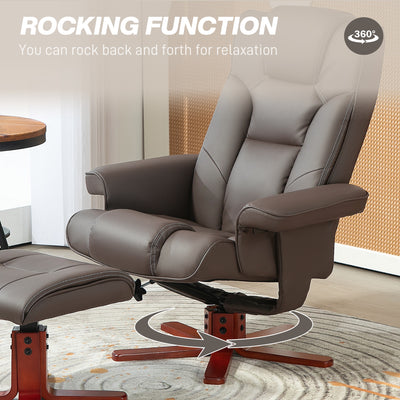 HOMCOM Faux Leather Manual Recliner and Footstool Set - Brown 