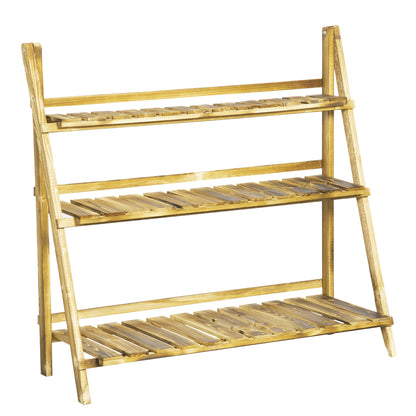Outsunny Wooden Folding Flower Pot Stand 3 Tier Garden Planter Display Ladder Gardener Storage Shelves Rack Herb Holder (100L x 37W x 93H cm) 